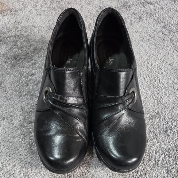 Clarks Bendables Black Leather Slip On Shooties Comfy Business Casual WIDE - Picture 2 of 11